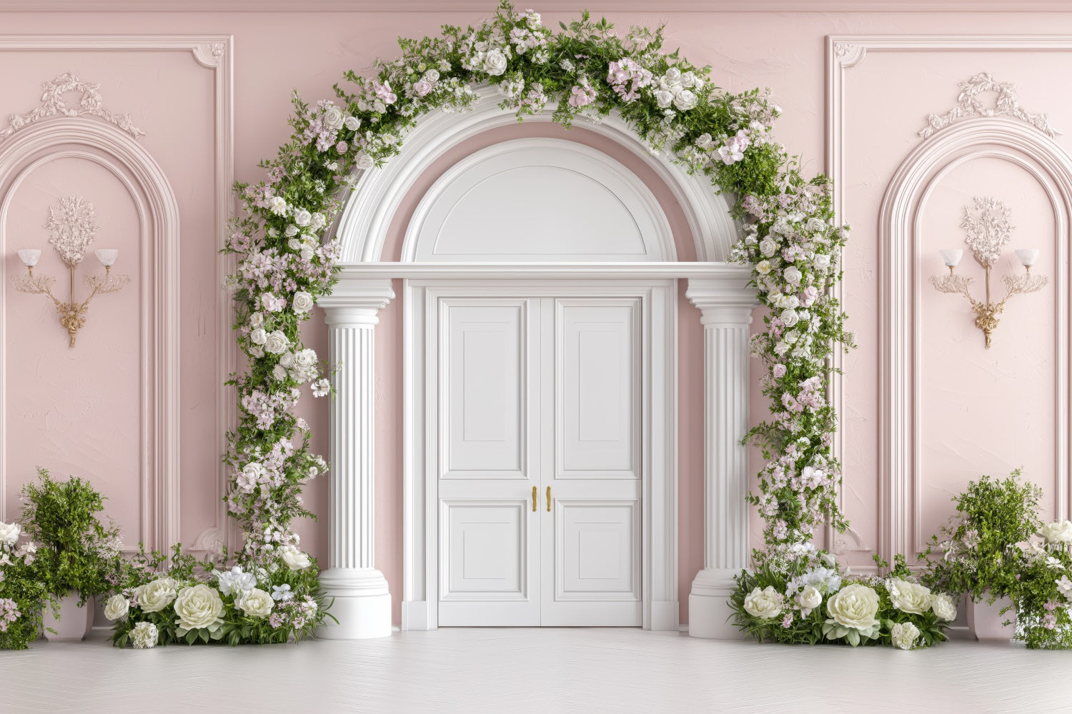 Backdrop Valentine French Door Surrounded Blossoms Backdrop BRP1-153