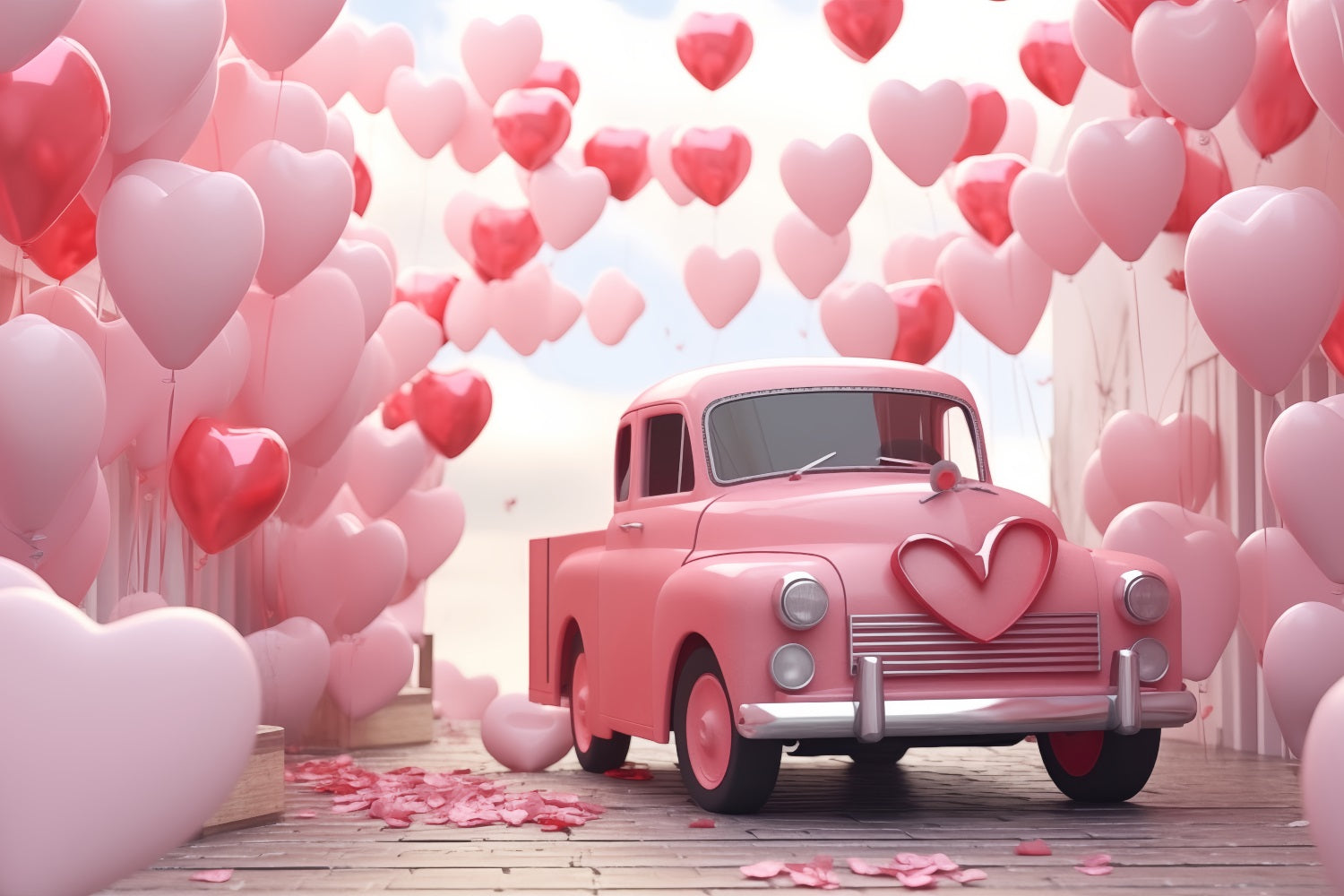 Backdrop Valentines Heart Balloon Love-Themed Truck Backdrop BRP1-154