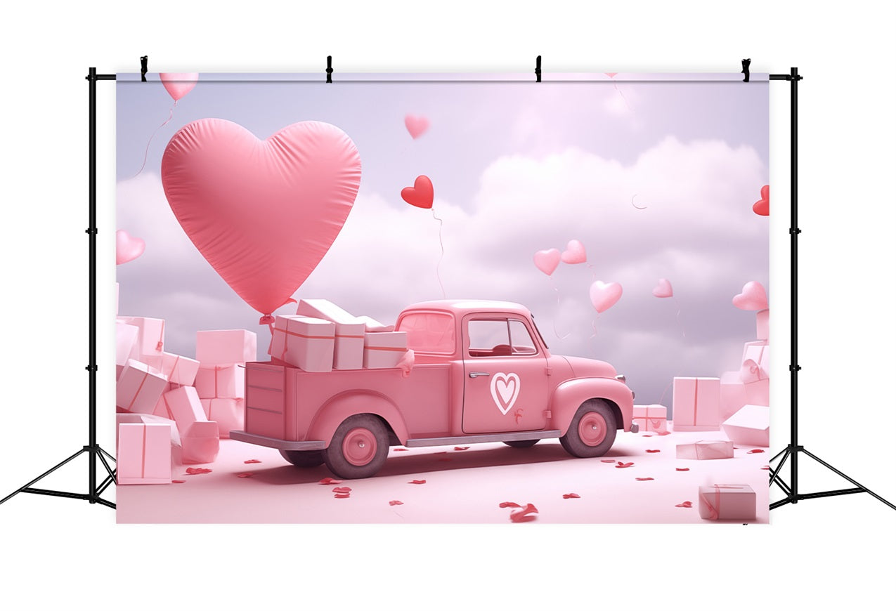 Valentines Day Backdrop Ideas Heart Balloon Gift Truck Backdrop BRP1-156