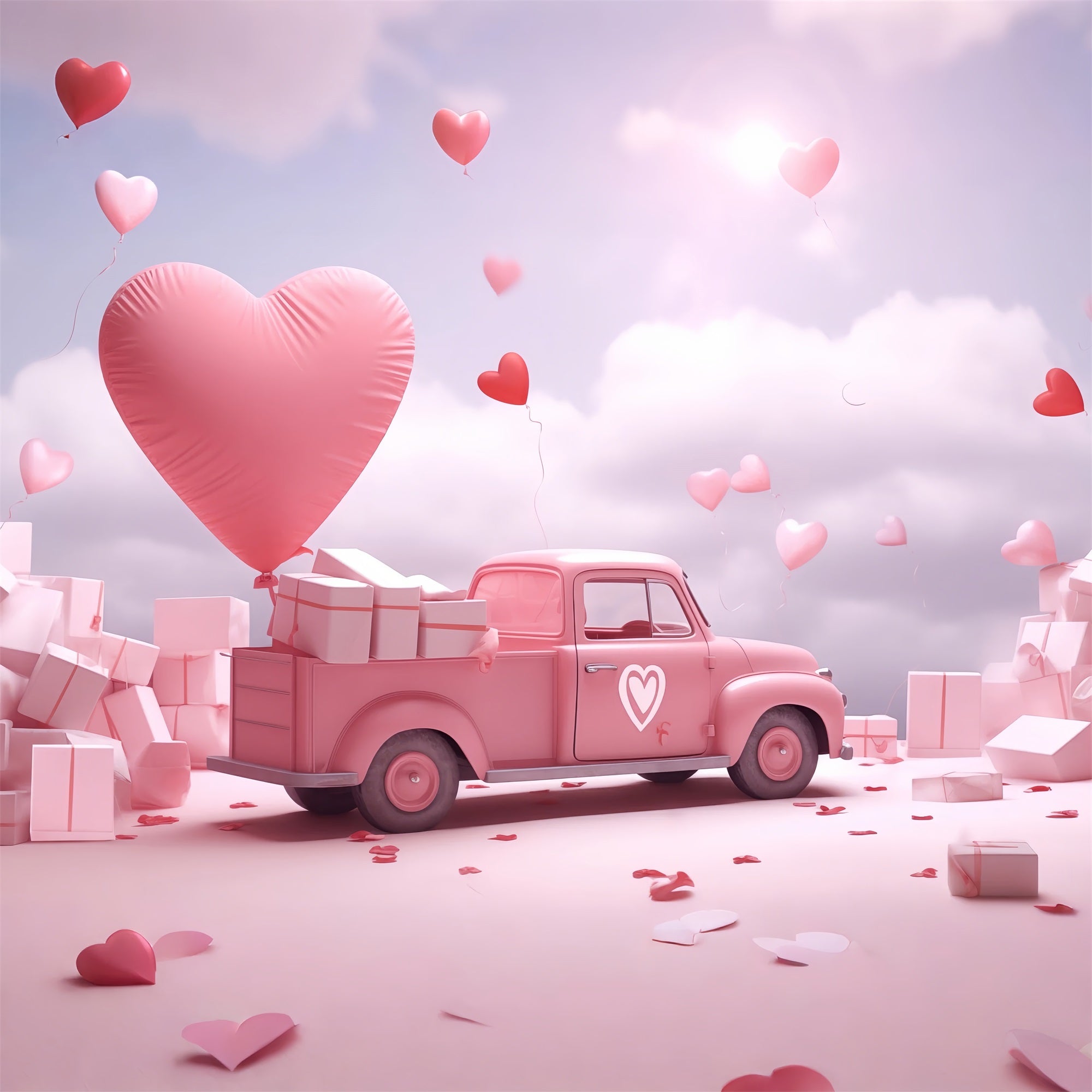 Valentines Day Backdrop Ideas Heart Balloon Gift Truck Backdrop BRP1-156