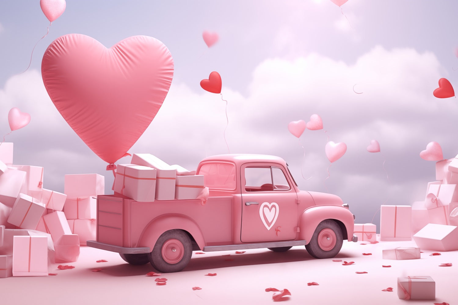 Valentines Day Backdrop Ideas Heart Balloon Gift Truck Backdrop BRP1-156