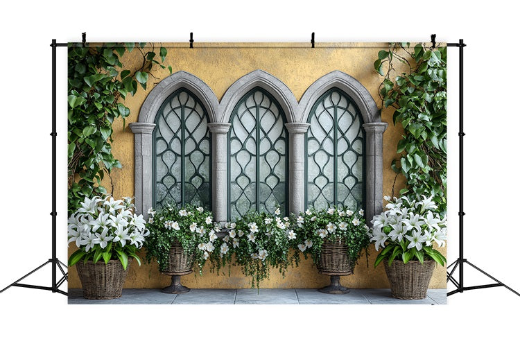 Backdrop Spring White Lily Baskets Stone Window Backdrop BRP1-16