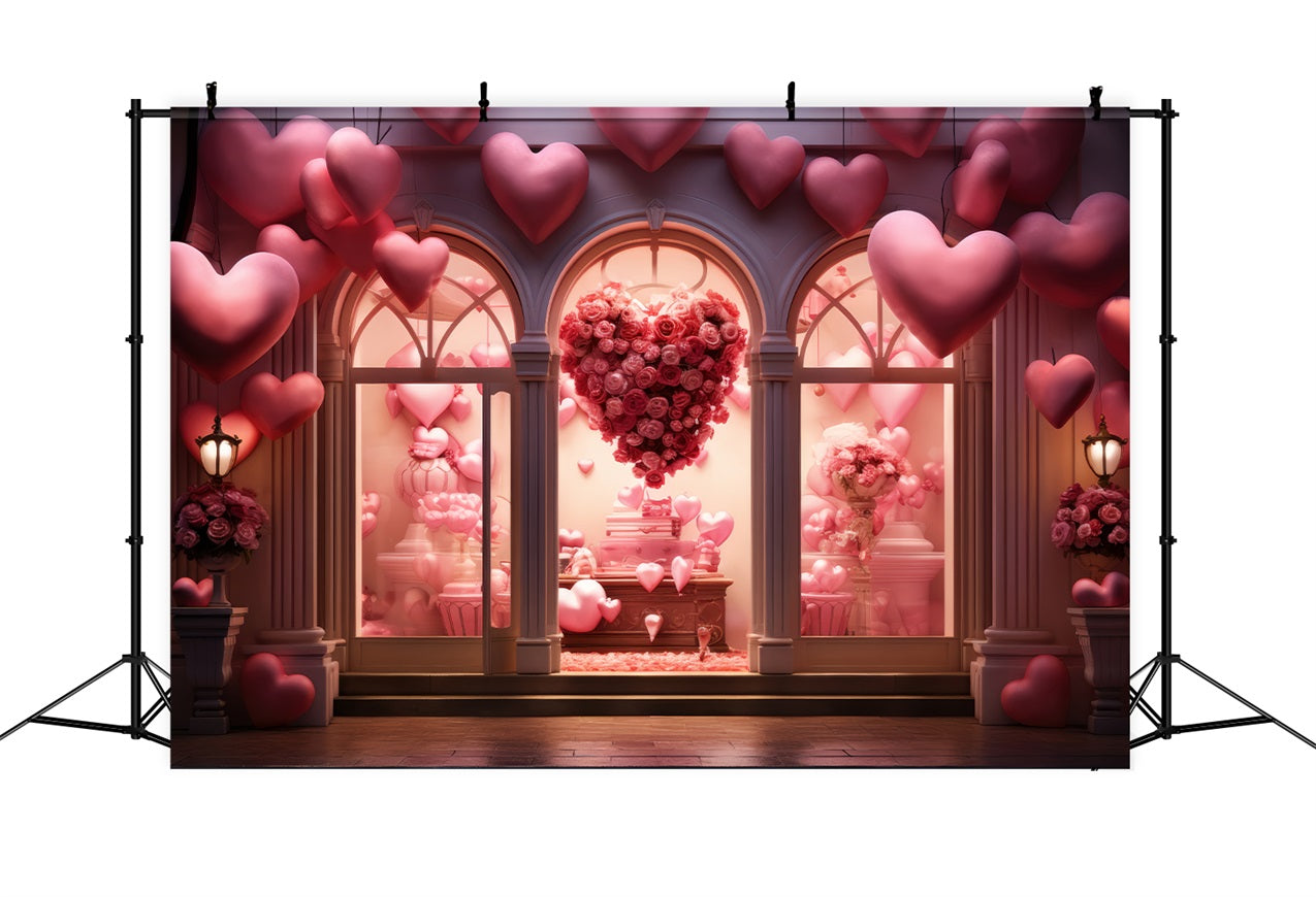 Valentines Day Backdrop Heart Rose Balloons Window Backdrop BRP1-162