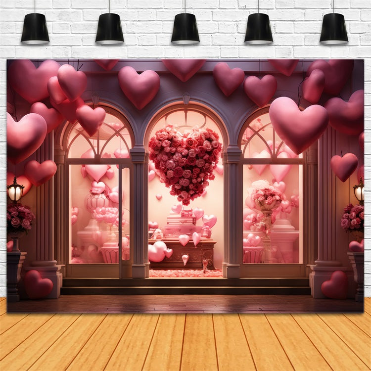 Valentines Day Backdrop Heart Rose Balloons Window Backdrop BRP1-162