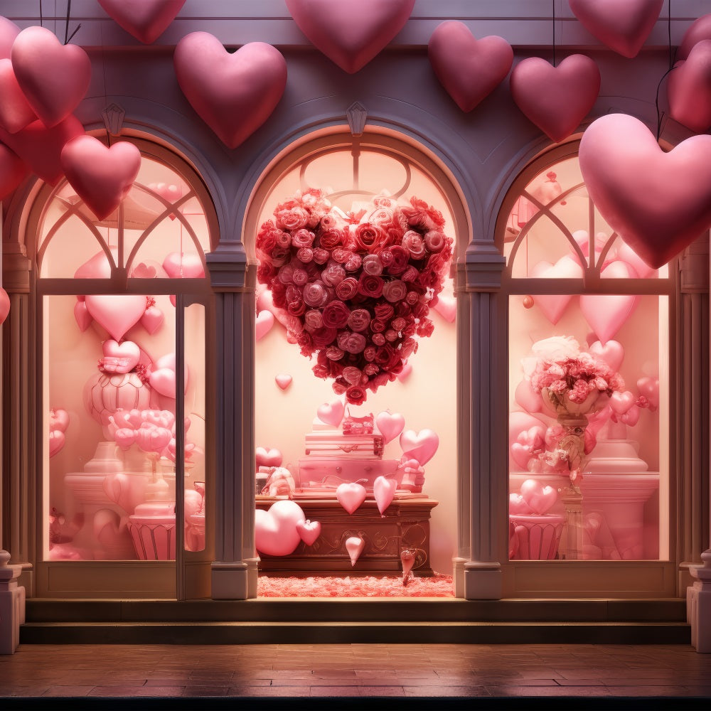 Valentines Day Backdrop Heart Rose Balloons Window Backdrop BRP1-162