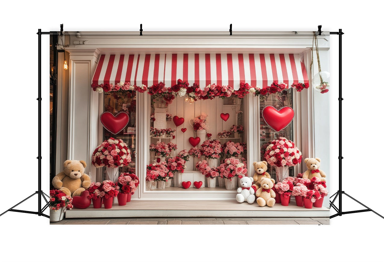 Valentines Photo Backdrop Floral Heart Teddy Window Backdrop BRP1-164