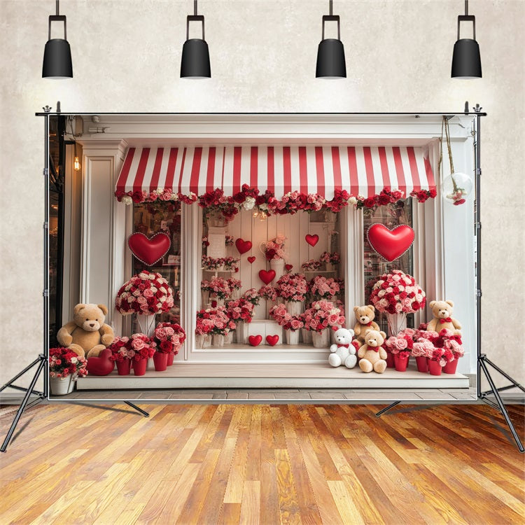 Valentines Photo Backdrop Floral Heart Teddy Window Backdrop BRP1-164