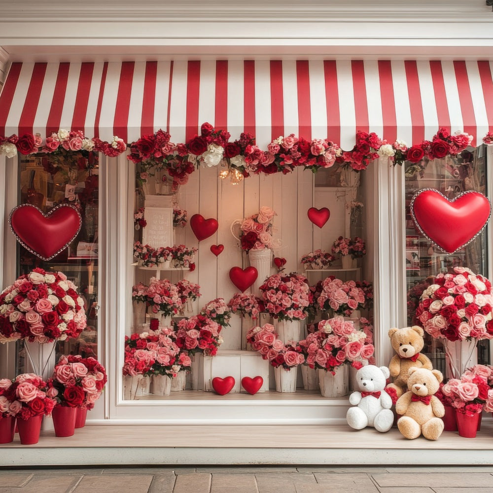 Valentines Photo Backdrop Floral Heart Teddy Window Backdrop BRP1-164