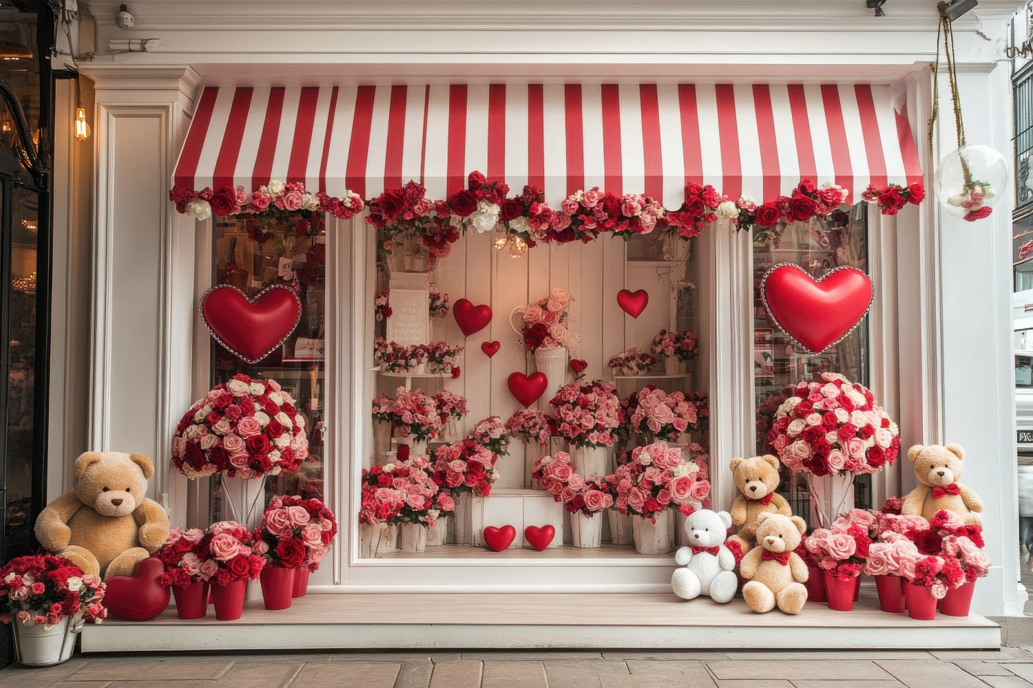 Valentines Photo Backdrop Floral Heart Teddy Window Backdrop BRP1-164