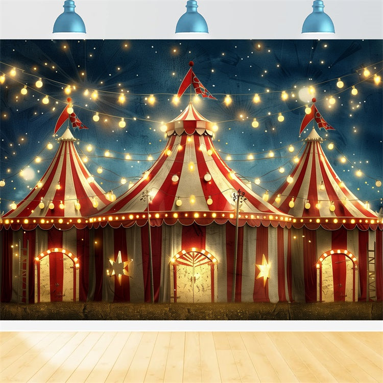 Circus Backdrop Red Striped Carnival Tents Lights Backdrop BRP1-174