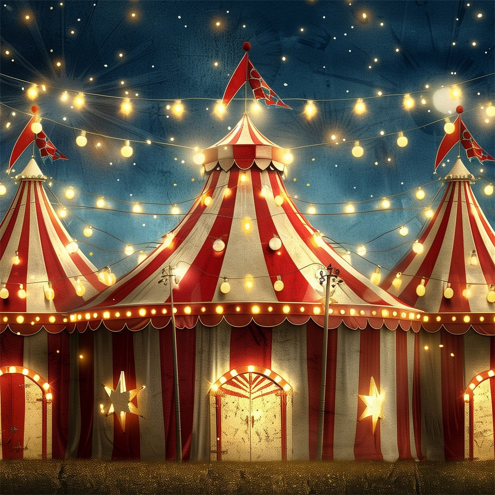 Circus Backdrop Red Striped Carnival Tents Lights Backdrop BRP1-174