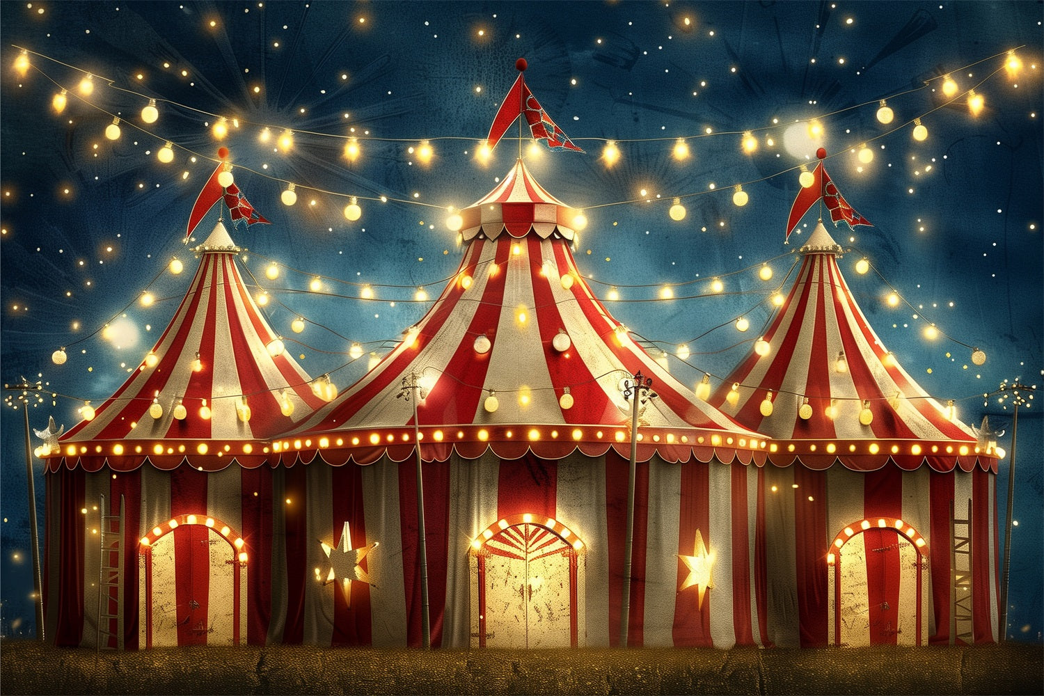 Circus Backdrop Red Striped Carnival Tents Lights Backdrop BRP1-174