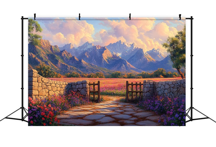 Spring Backdrops Ideas Colorful Wildflowers Mountains Backdrop BRP1-18