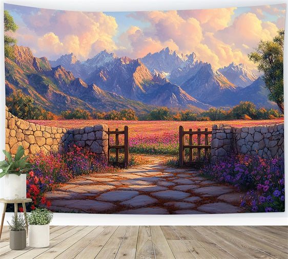 Spring Backdrops Ideas Colorful Wildflowers Mountains Backdrop BRP1-18