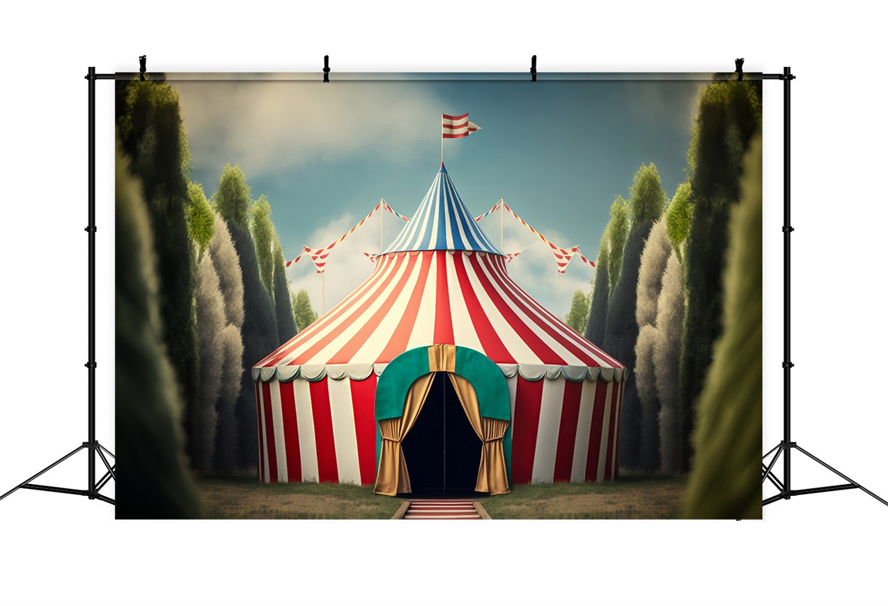 Carnival Circus Backdrop Striped Tent Forest Scene Backdrop BRP1-182