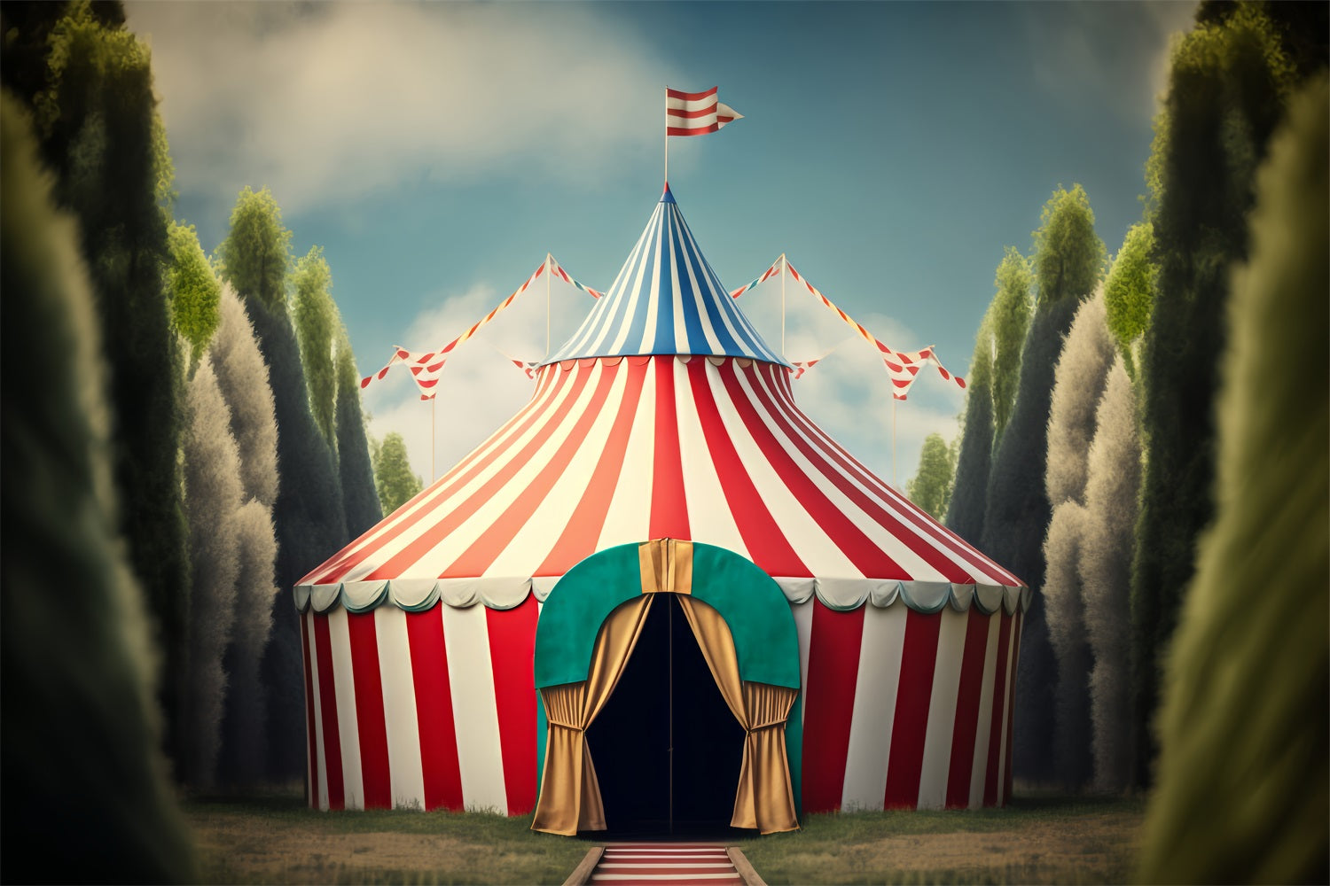 Carnival Circus Backdrop Striped Tent Forest Scene Backdrop BRP1-182