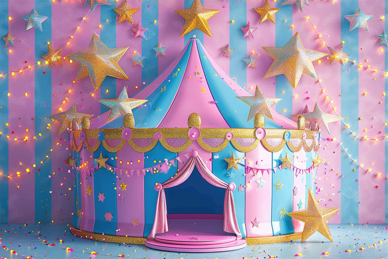 Circus Carnival Backdrop Pink Blue Starry Tent Backdrop BRP1-183