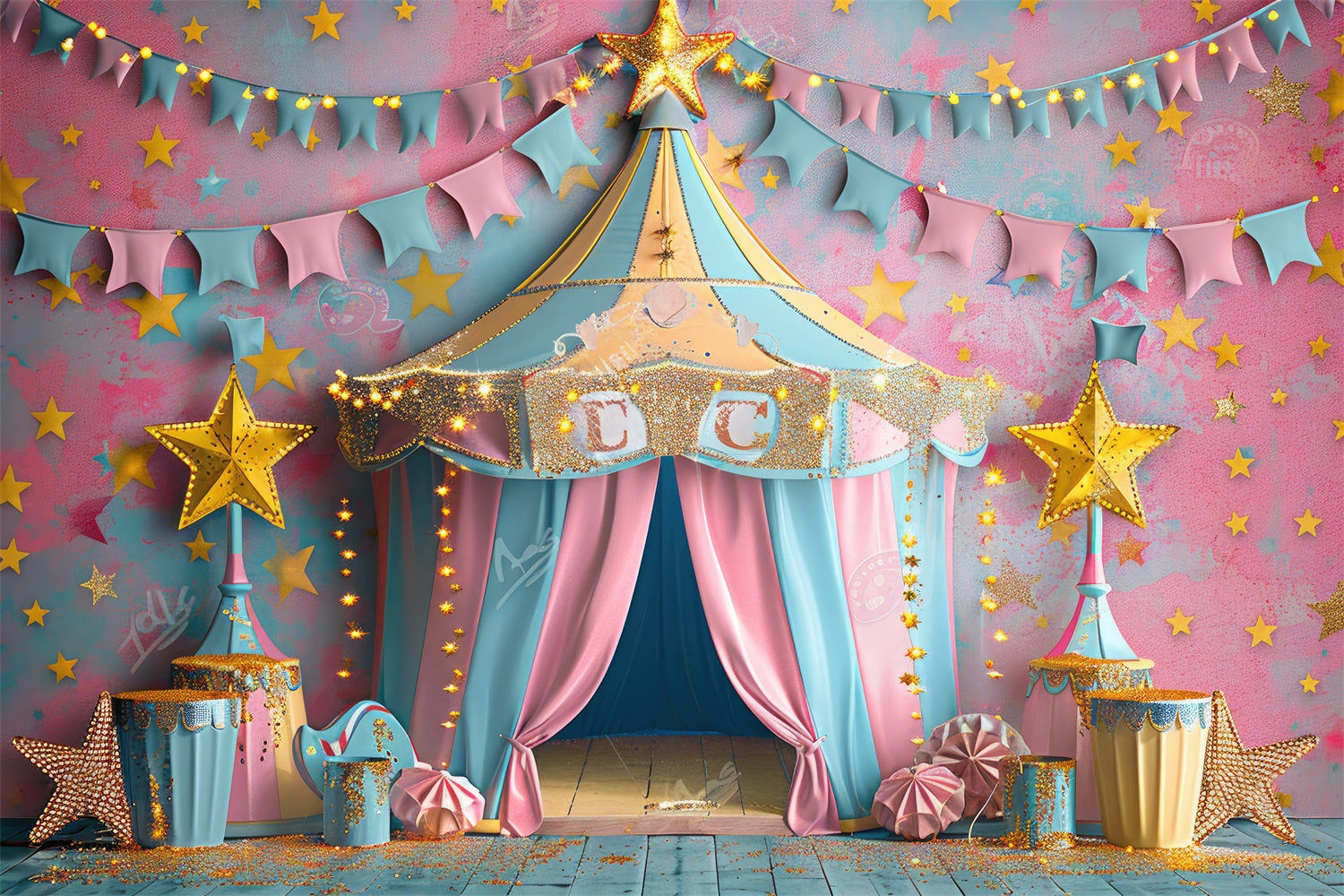 Carnival Tent Backdrop Pink Blue Starry Scene Backdrop BRP1-184