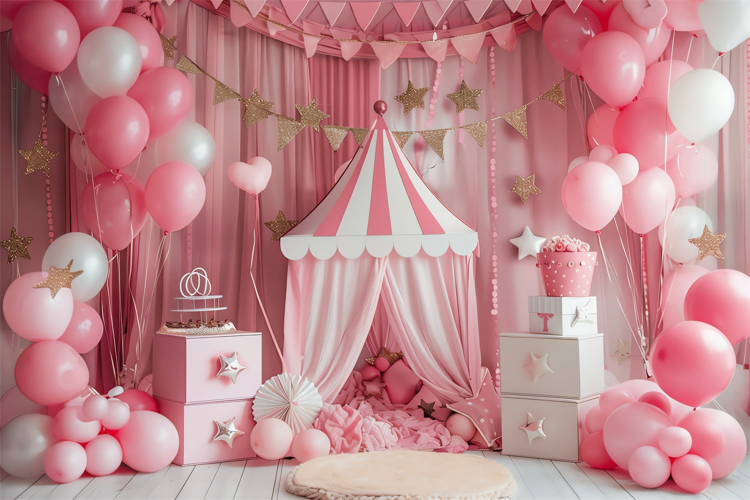 Circus Themed Backdrops Pink Carnival Glittering Stars Backdrop BRP1-185