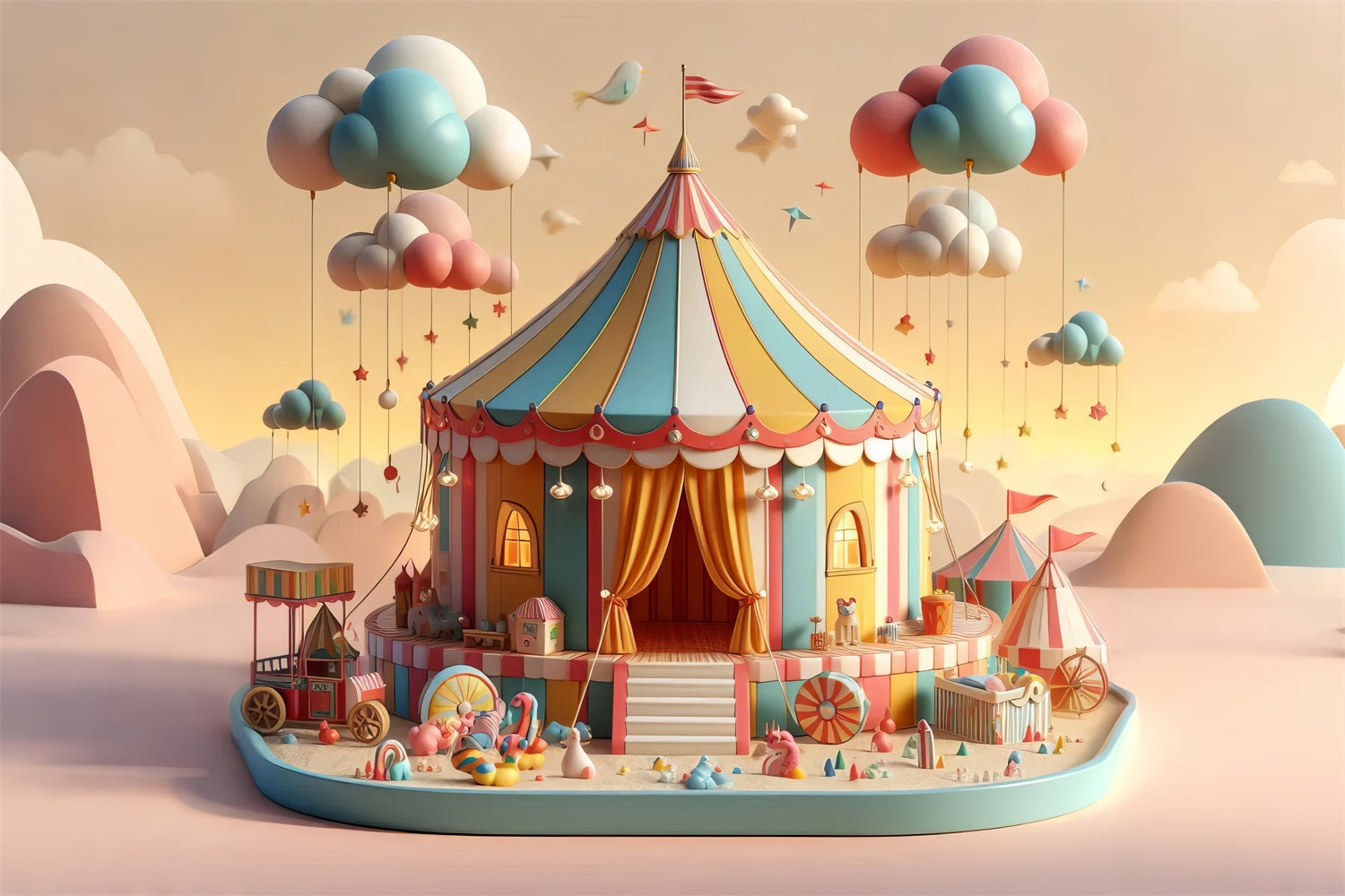 Carnival Theme Backdrop Fairytale Pastel Clouds Tent Backdrop BRP1-187