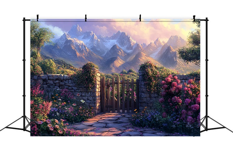 Spring Photo Backdrop Majestic Mountain Floral Pathway Backdrop BRP1-19