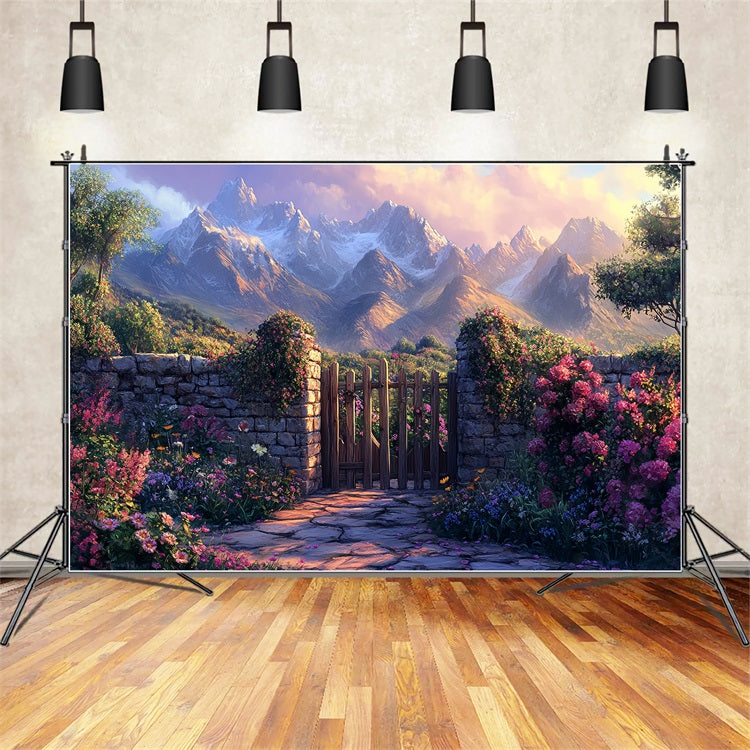 Spring Photo Backdrop Majestic Mountain Floral Pathway Backdrop BRP1-19