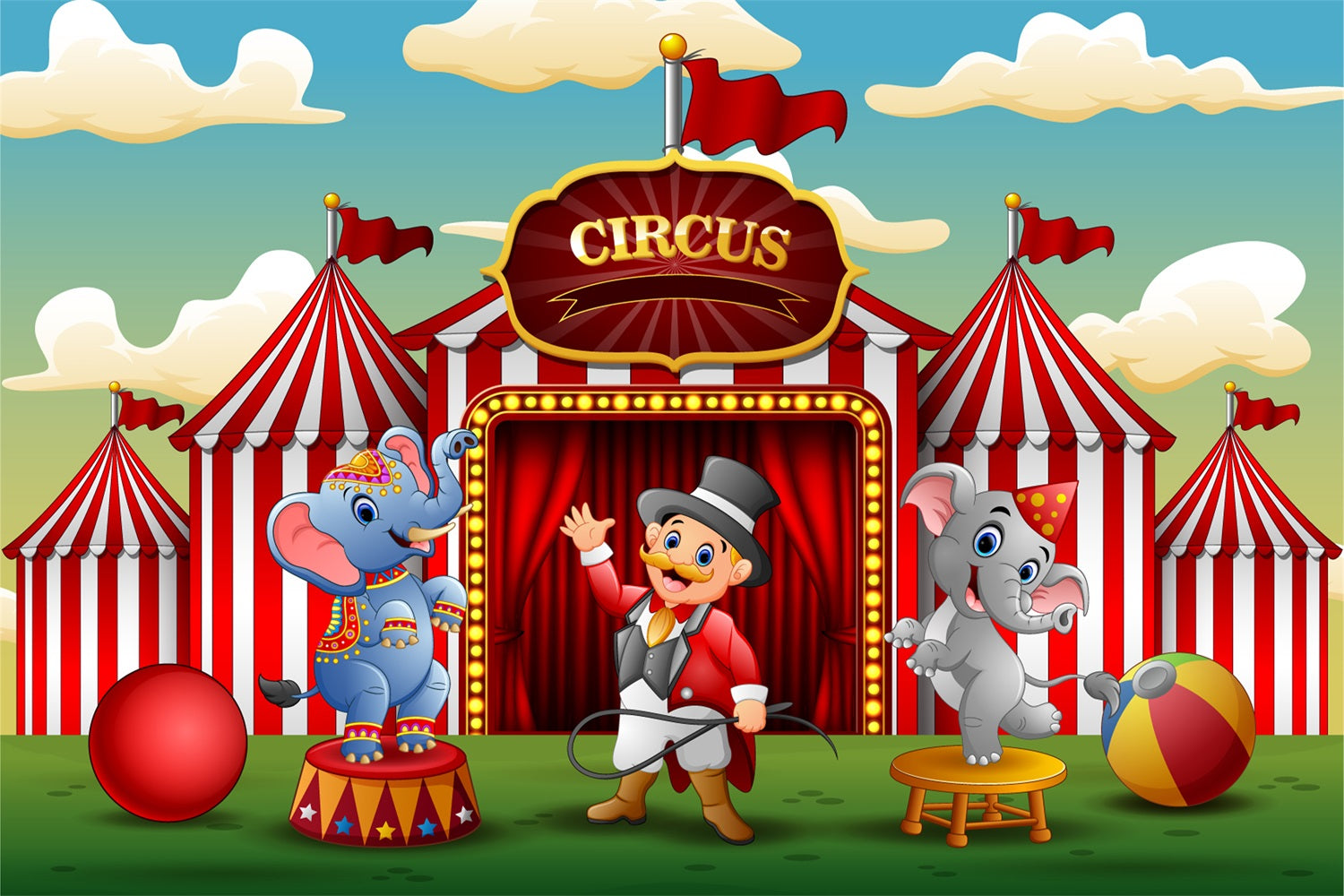 Photography Circus Backdrop Adorable Elephant Tent Carnival Backdrop BRP1-190