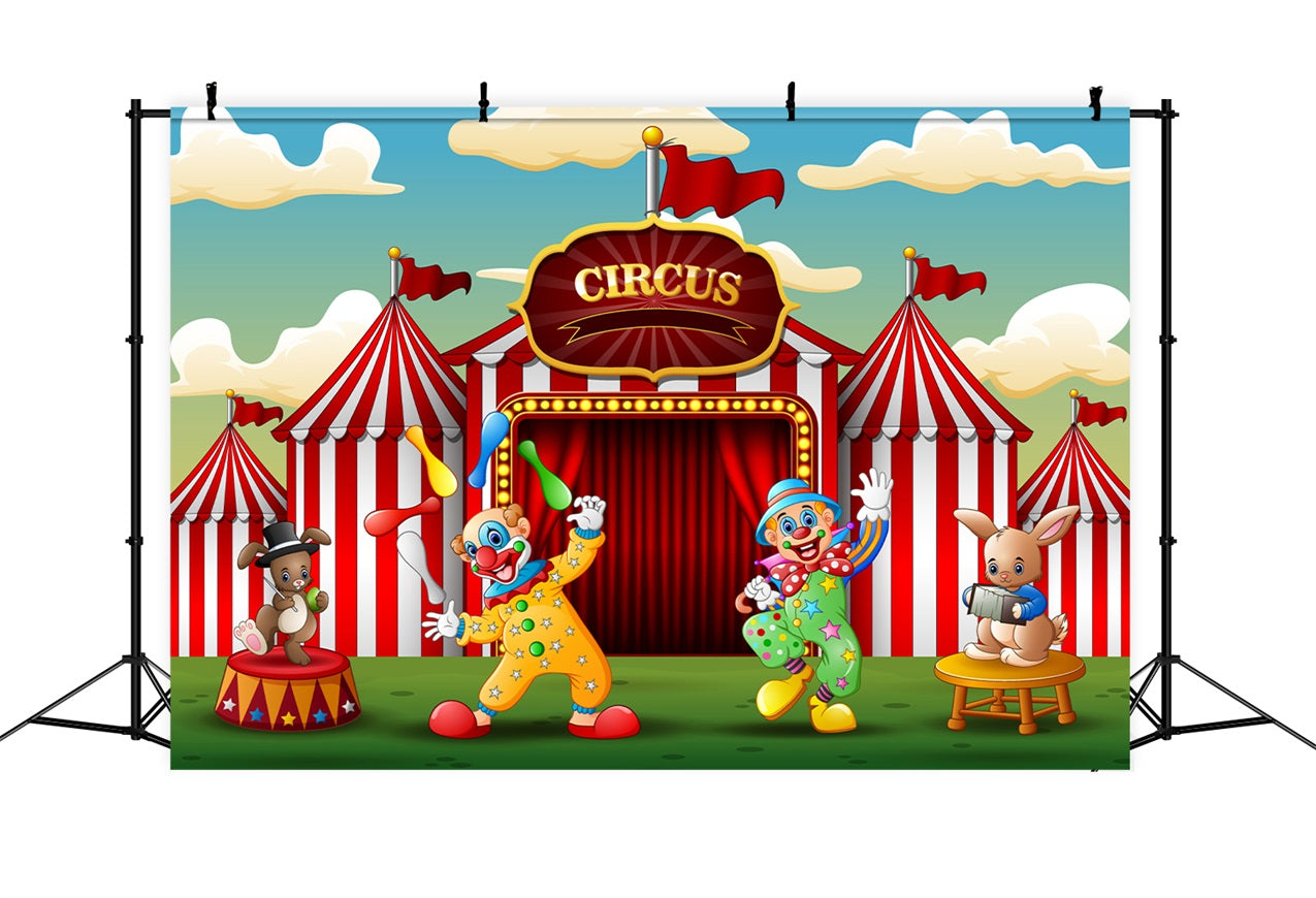 Carnival Photo Backdrop Colorful Clowns Bunny Theme Backdrop BRP1-191