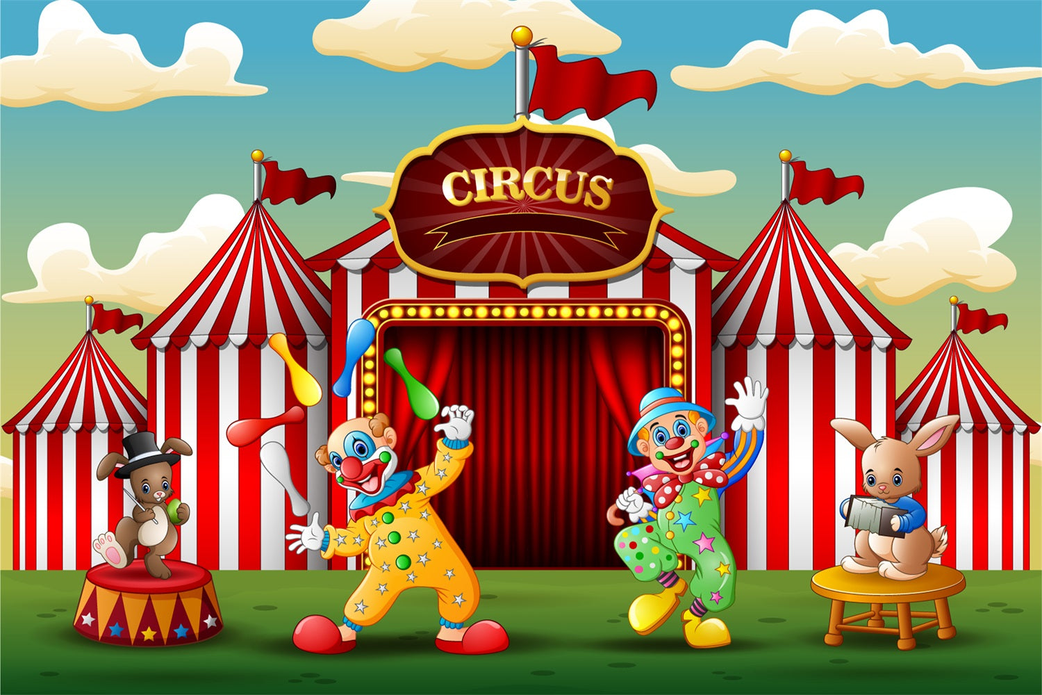 Carnival Photo Backdrop Colorful Clowns Bunny Theme Backdrop BRP1-191