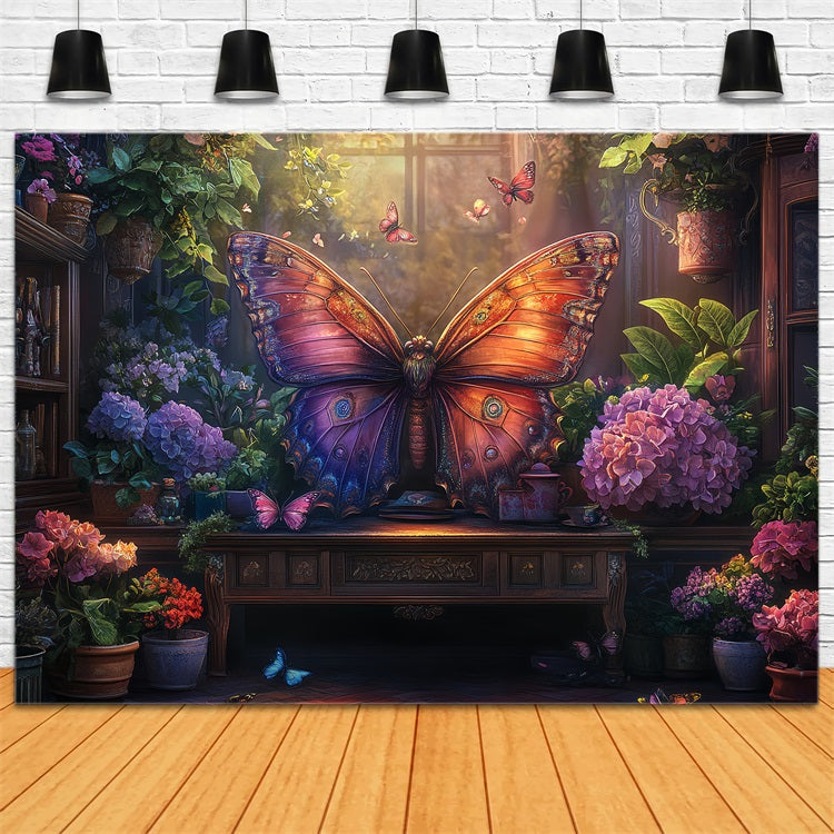 Spring Backdrop Ideas Cozy Room Butterfly Garden Backdrop BRP1-21