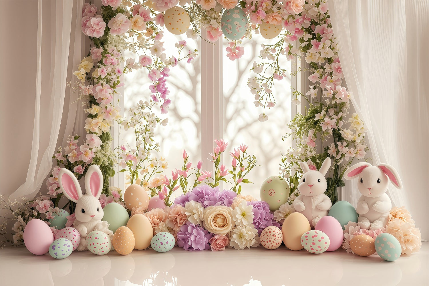 Easter Photo Backdrop Charm Window Rabbits Backdrop BRP1-213