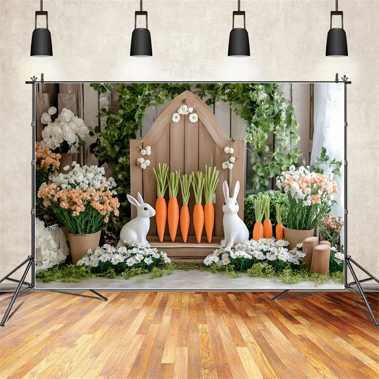 Photography Easter Backdrop Floral Bunny Carrot Stand Backdrop BRP1-214