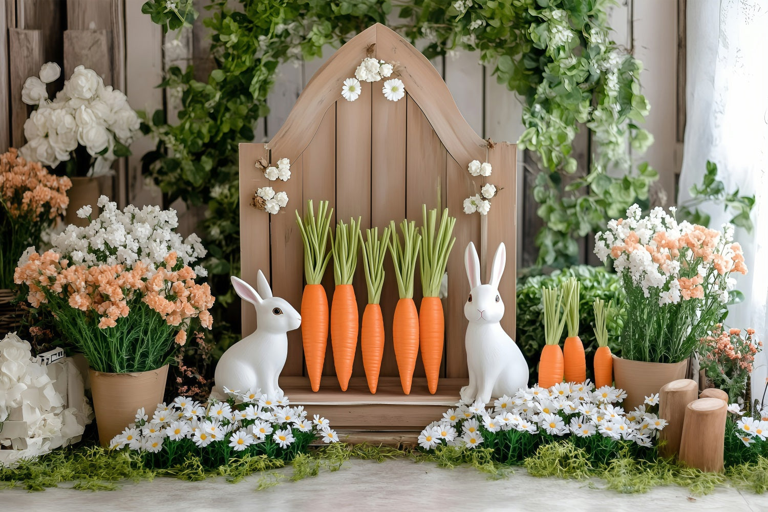 Photography Easter Backdrop Floral Bunny Carrot Stand Backdrop BRP1-214