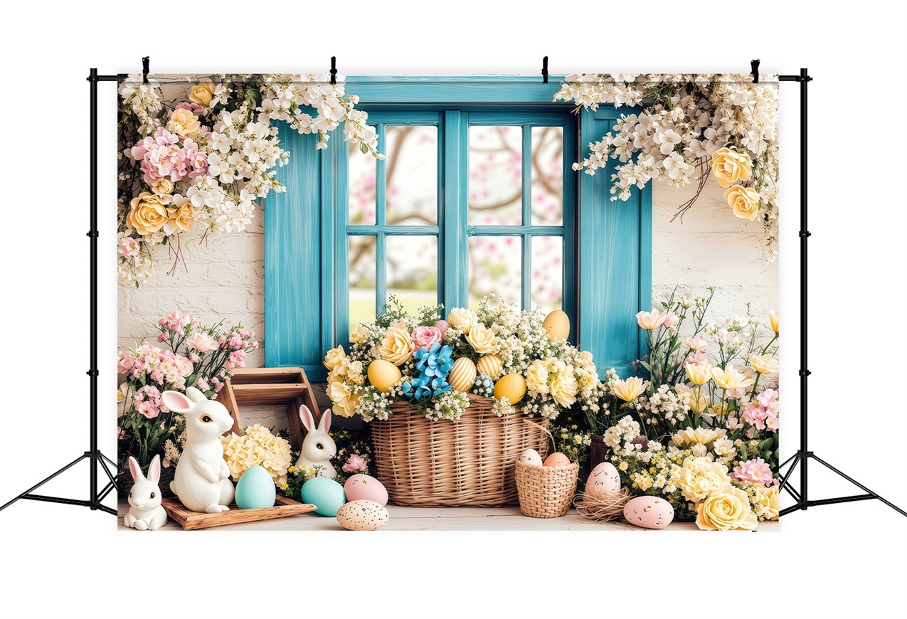 Easter Photography Backdrop Eggs Springtime Floral Window Backdrop BRP1-216