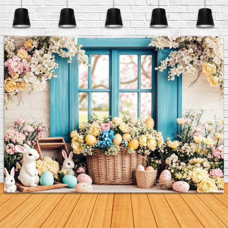 Easter Photography Backdrop Eggs Springtime Floral Window Backdrop BRP1-216