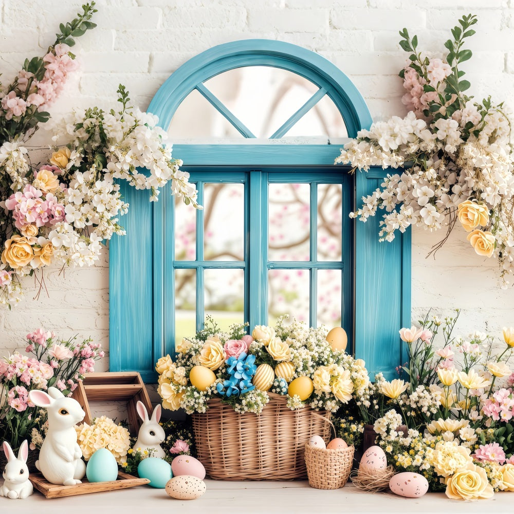 Easter Photography Backdrop Eggs Springtime Floral Window Backdrop BRP1-216