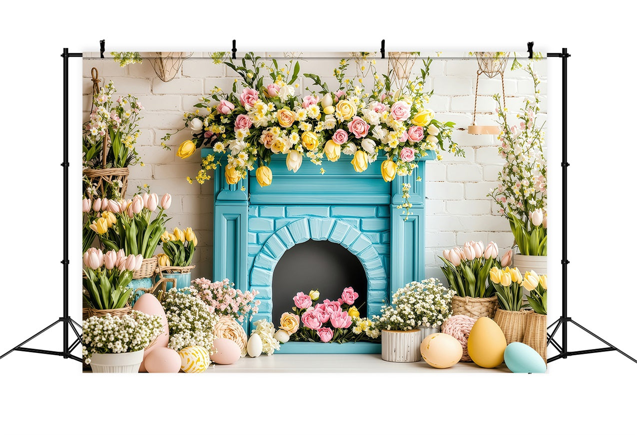 Photo Backdrops Easter Spring Fireplace Egg Basket Backdrop BRP1-217