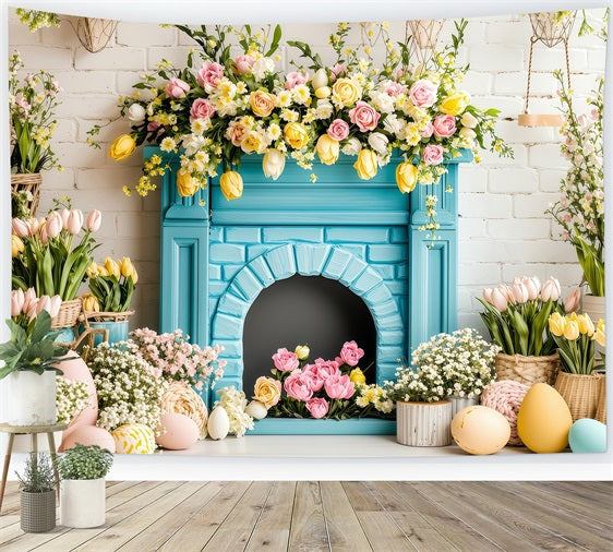 Photo Backdrops Easter Spring Fireplace Egg Basket Backdrop BRP1-217