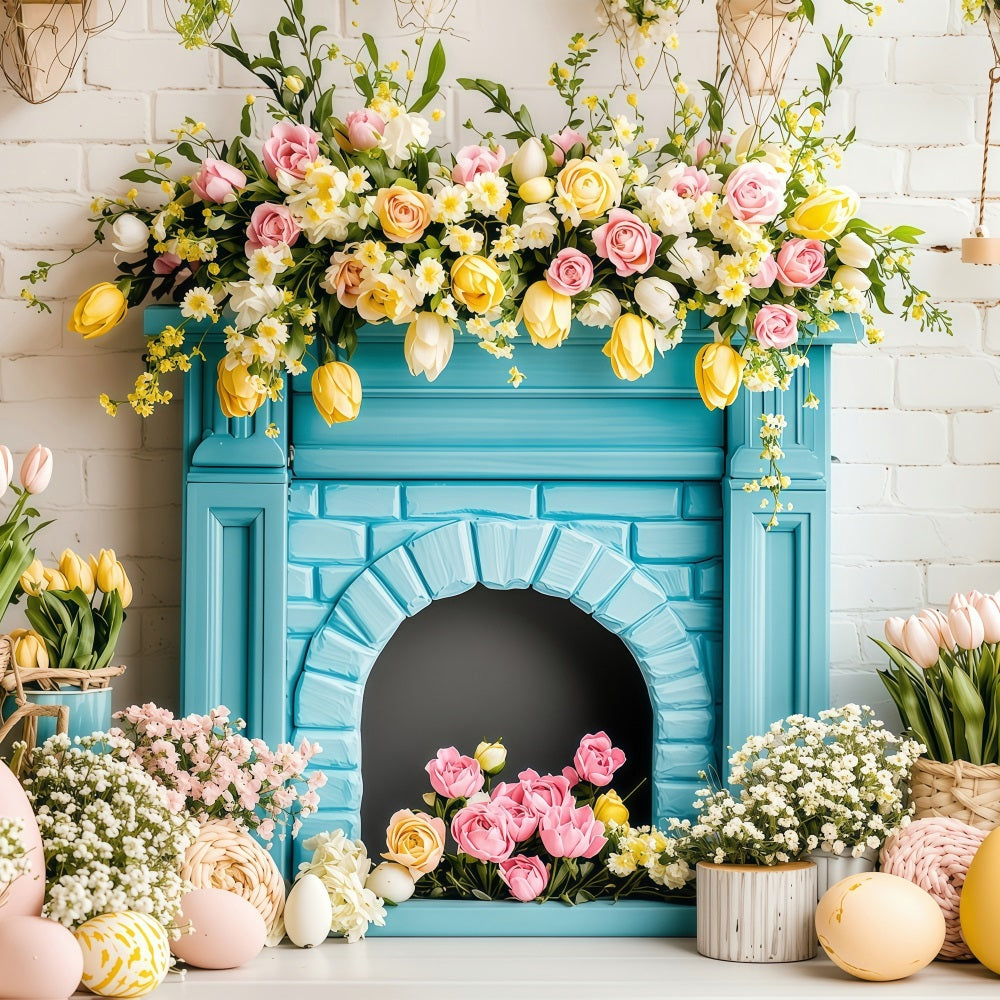 Photo Backdrops Easter Spring Fireplace Egg Basket Backdrop BRP1-217