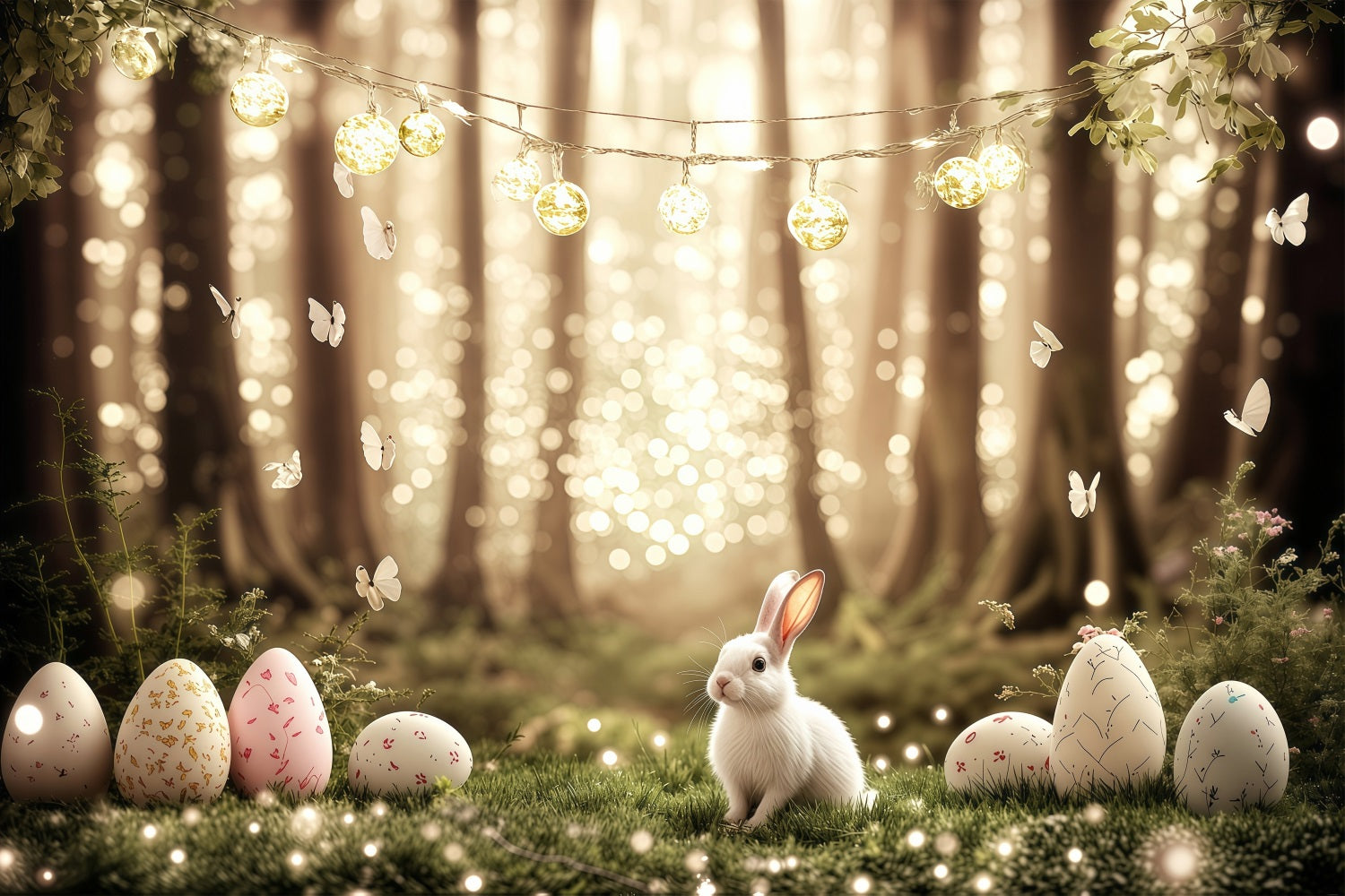 Easter Photo Backdrop Dreamy Bunny Sparkling Forest Backdrop BRP1-219