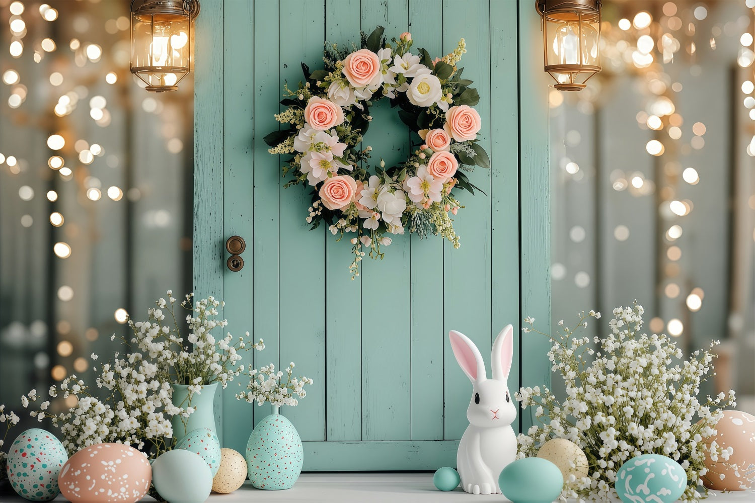 Easter Backdrops Photography Wreath Bunny Egg Springtime Backdrop BRP1-220