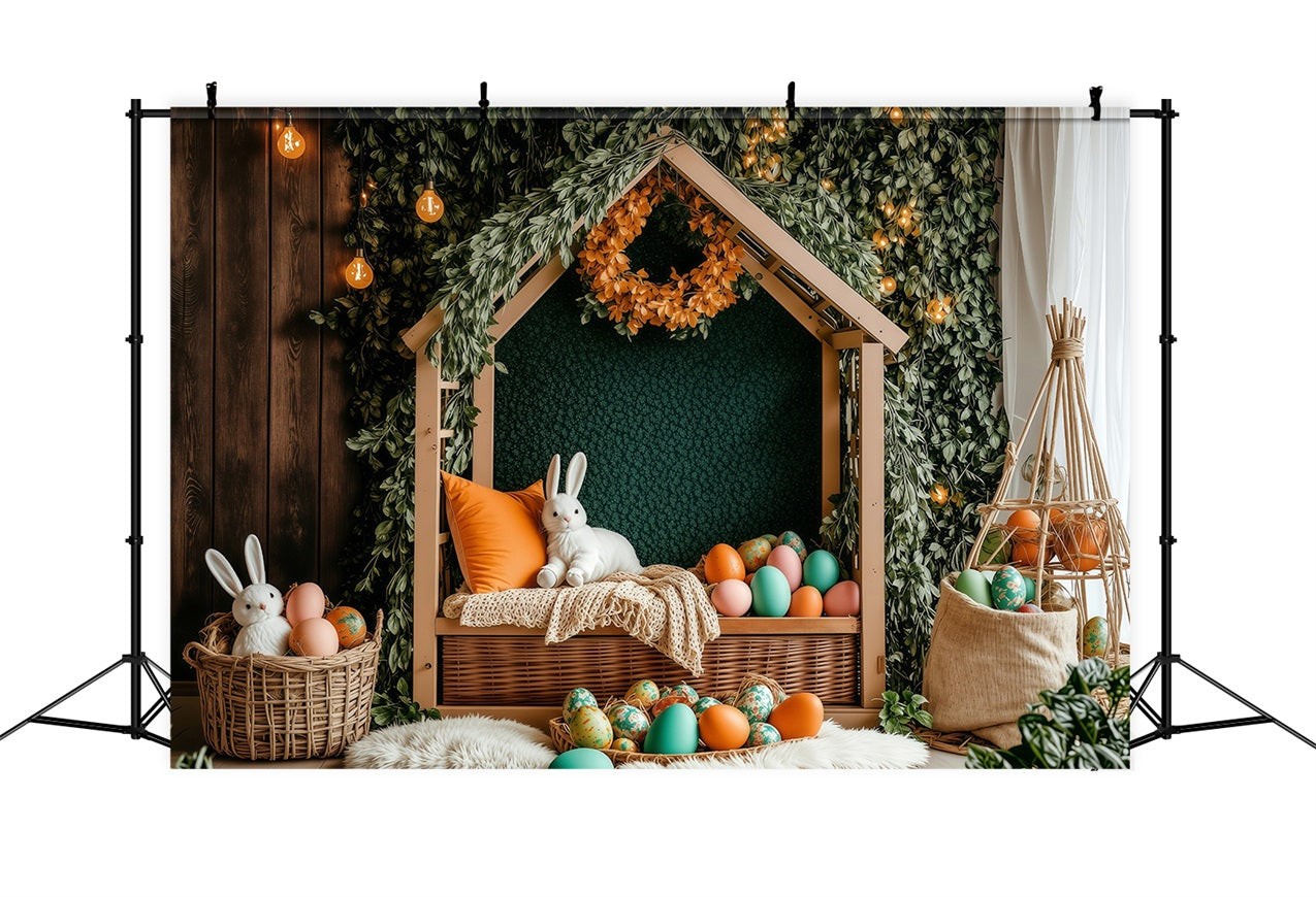 Easter Backdrop Bunny Cottage Wreath Decor Backdrop BRP1-221