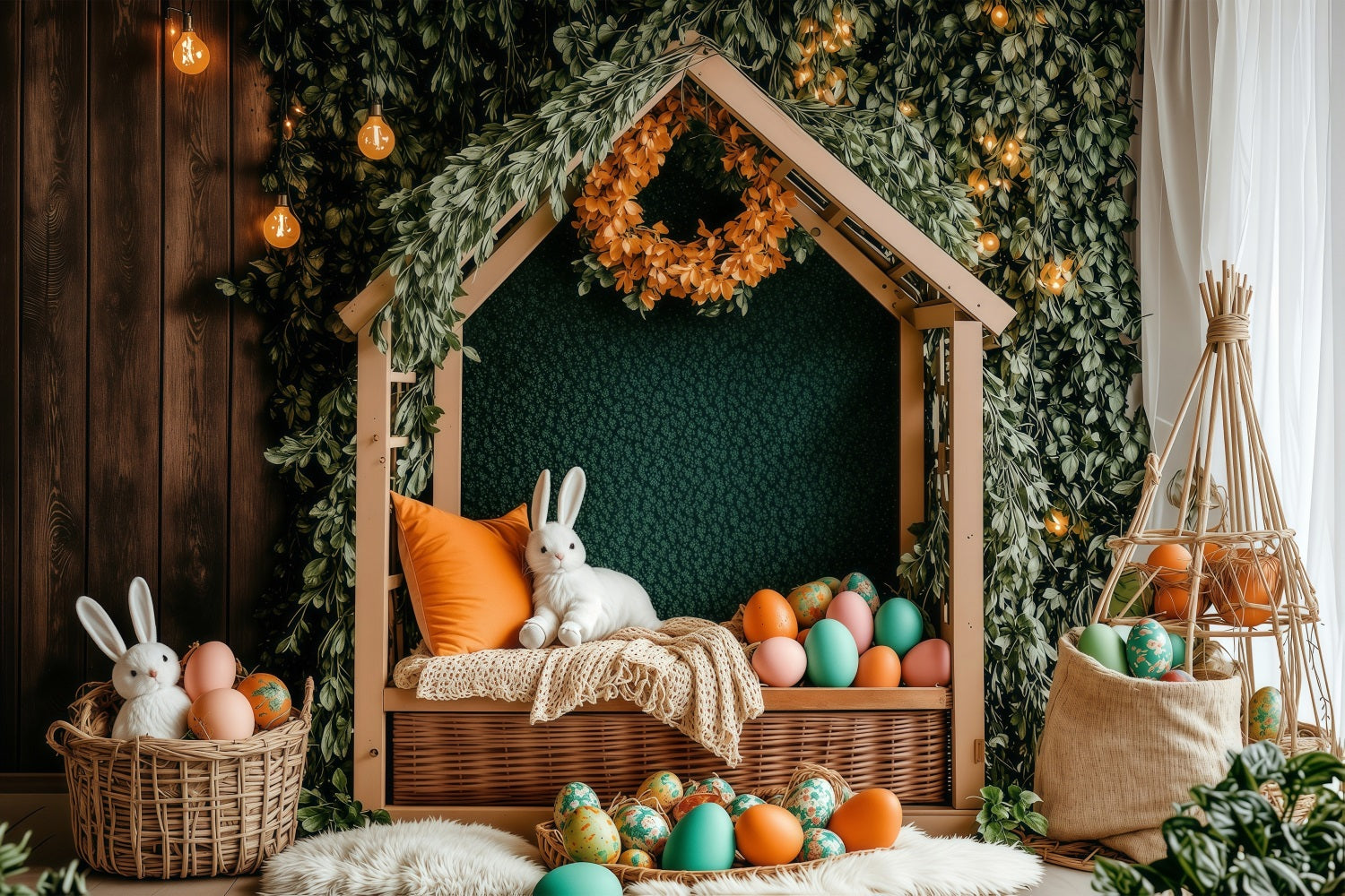 Easter Backdrop Bunny Cottage Wreath Decor Backdrop BRP1-221