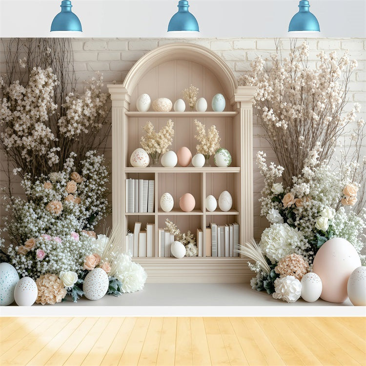 Easter Backdrops Pictures Floral Decor Bookshelf Eggs Backdrop BRP1-223