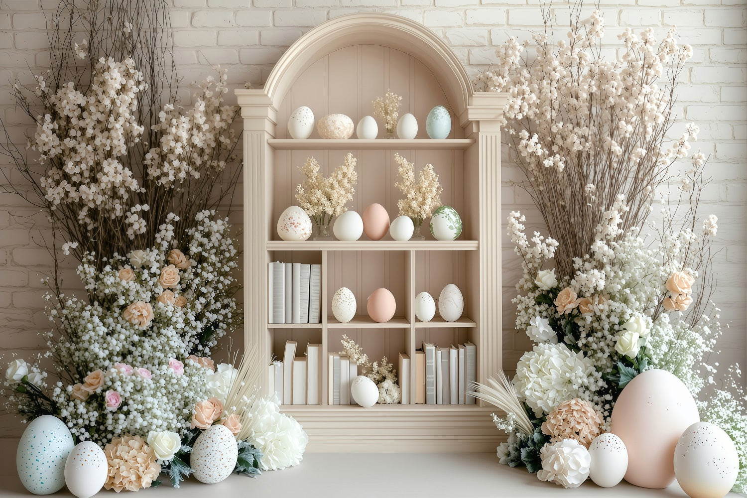 Easter Backdrops Pictures Floral Decor Bookshelf Eggs Backdrop BRP1-223