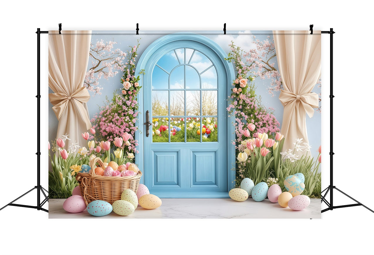 Easter Backdrop Photography Spring Garden Blue Door Backdrop BRP1-225