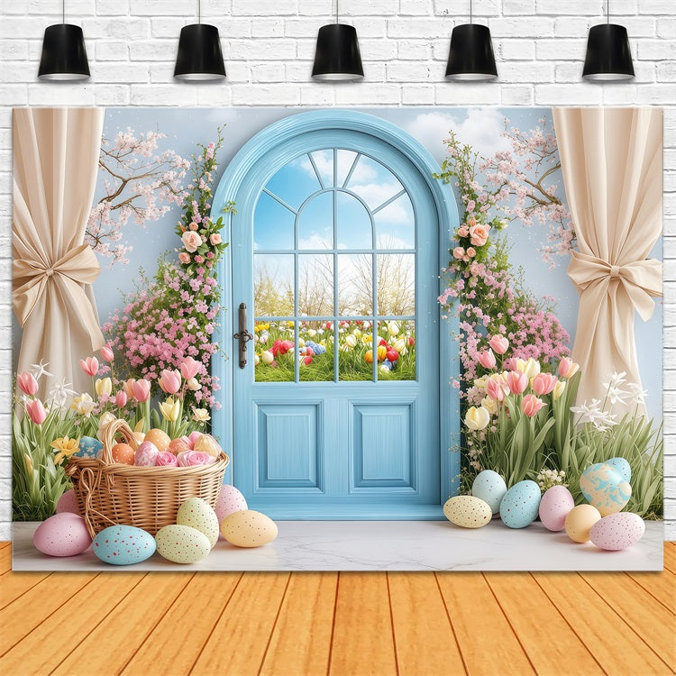 Easter Backdrop Photography Spring Garden Blue Door Backdrop BRP1-225