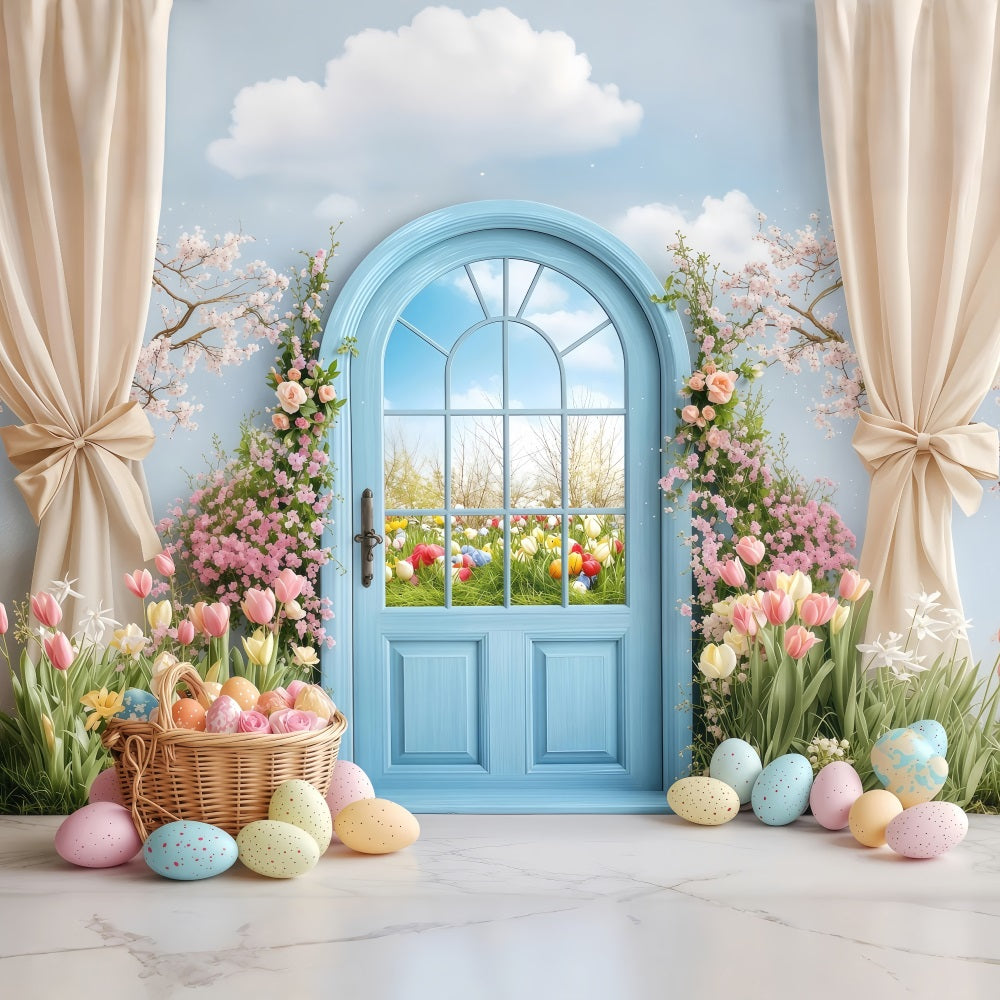 Easter Backdrop Photography Spring Garden Blue Door Backdrop BRP1-225