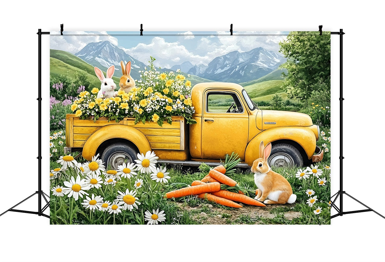 Easter Backdrops Photos Enchanted Yellow Truck Bunny Backdrop BRP1-226