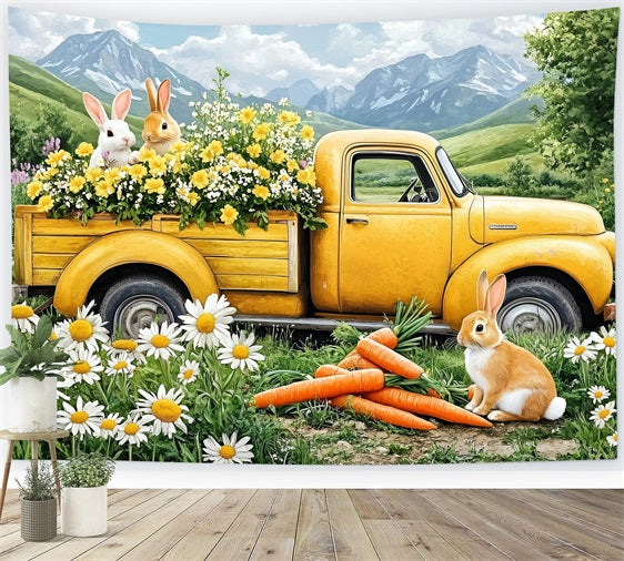 Easter Backdrops Photos Enchanted Yellow Truck Bunny Backdrop BRP1-226